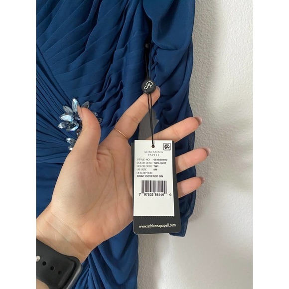 Adrianna Papell Drape Gown Navy 8 NWT - Picture 4 of 7